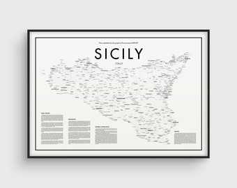 Sicily map print Etsy picture regarding Printable Map of Sicily known as Sicily map print Etsy